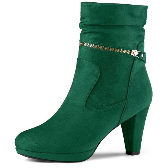Allegra K Shoes - Women's Ankle Zip Platform High Heel Mid Calf Boots Emerald Green